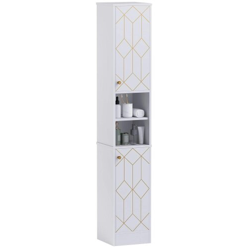 Wyld Haus Conosu Freestanding Slim Bathroom Storage Cabinet With Doors And Adjustable Shelves White