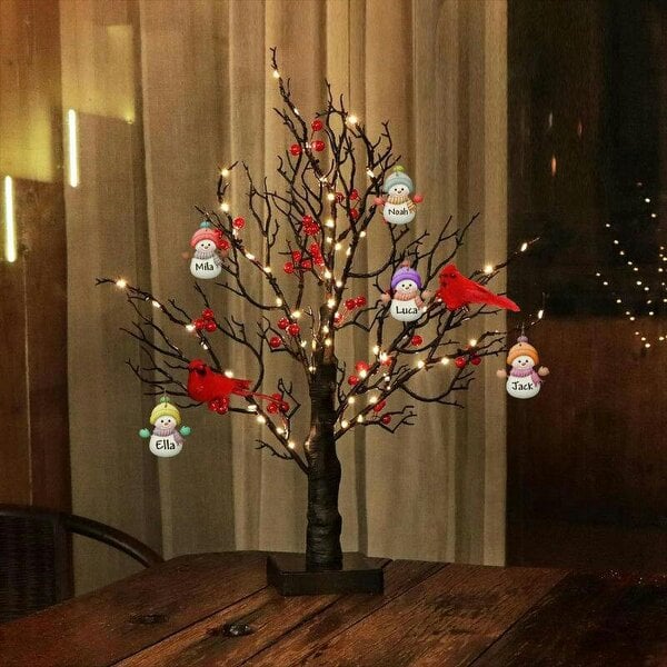 smartbies Pre Lit Birch Christmas Tree with Led Lights And Birds - Red