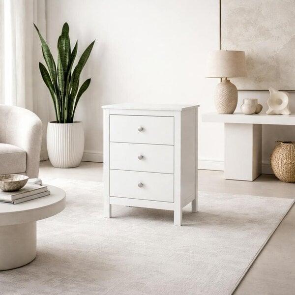 Wyld Haus Gossmere White Bedside Table 3 Drawers