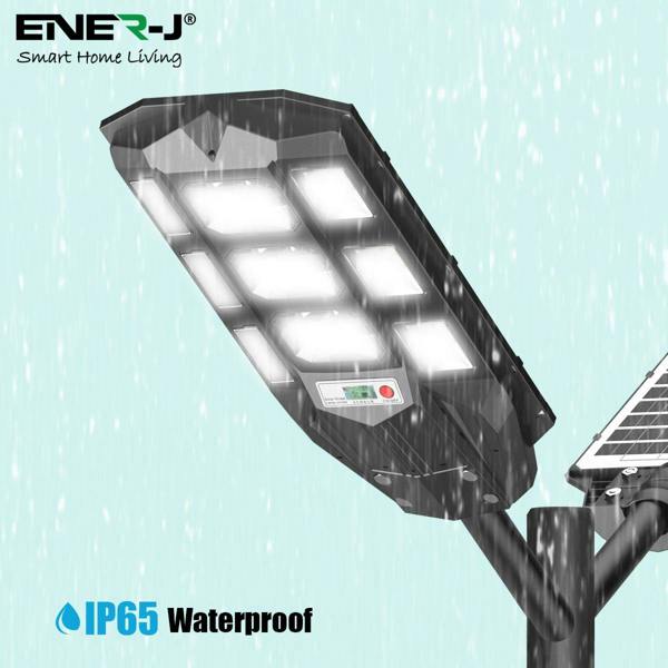 ENER-J 100W Solar Streetlights 6500K with 6V 12W Solar Panel & 12000 mAh Battery & Remote