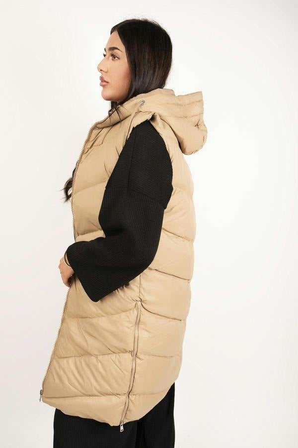 Naloria Longline Hooded Puffer Gilet - Mocha