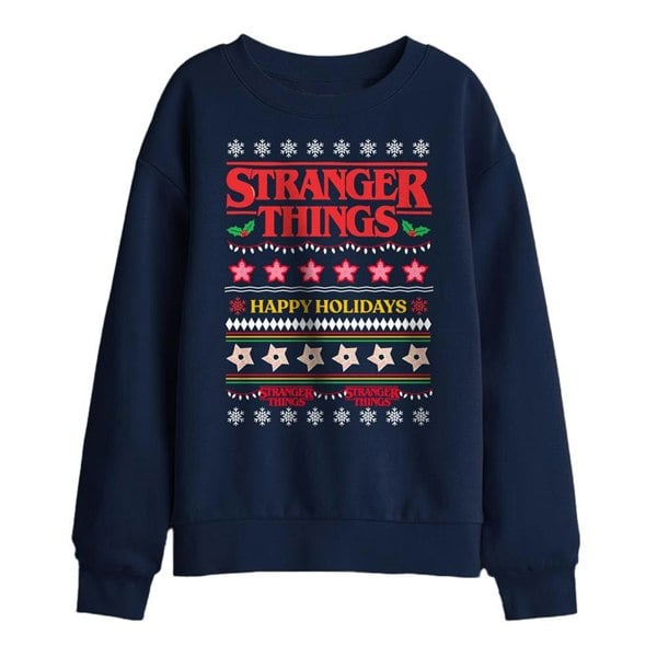 Stranger Things Kids Ugly Demogorgon Christmas Jumper Sweatshirt - Navy