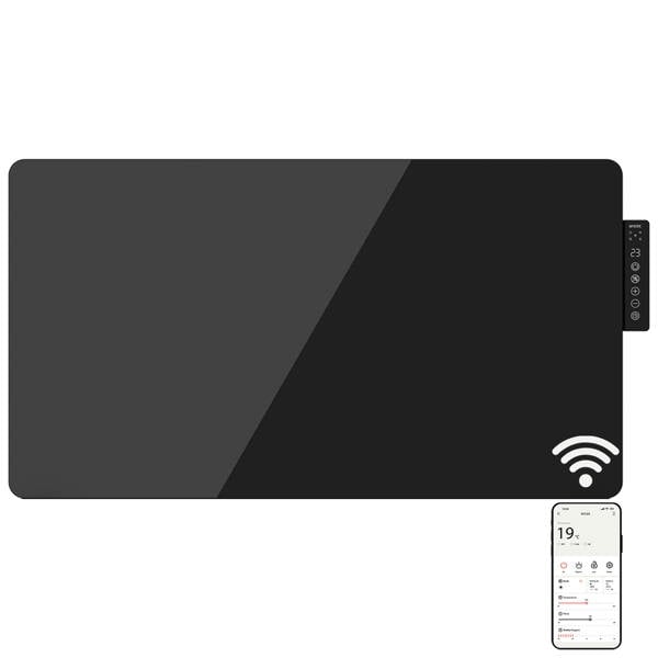Mylek Radiator Glass Panel Heater in Black, Wifi Enabled Smart with APP 2000W