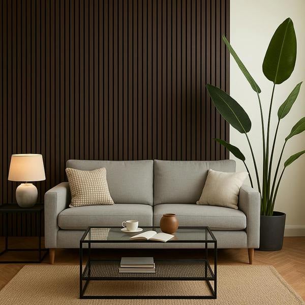 Panel Haus Smoked Oak Acoustic Slatted Wood Wall Panels- 240cm x 32cm (2 pack)
