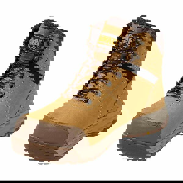 DeWalt Summit Mens Lace Up Safety Work Steel Toe/Midsole S3 Ankle Boots, close-up image of tan and black industrial footwear with steel toe, padded ankle support, and rugged sole for safety and durability.