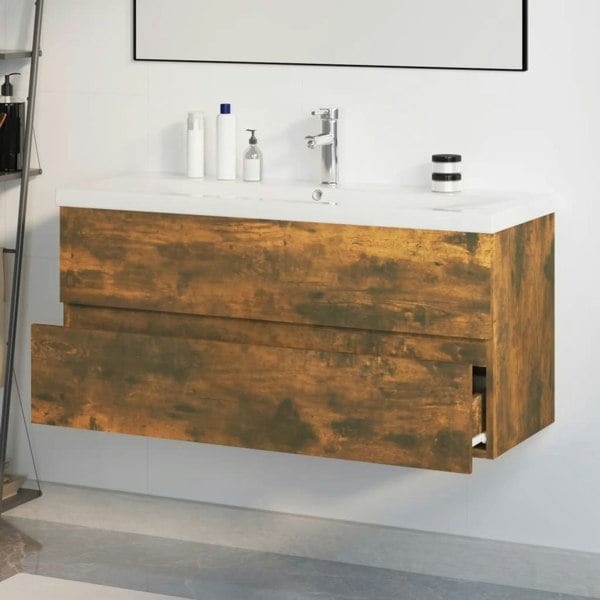 Berkfield Sink Cabinet with Built-in Basin Smoked Oak Engineered Wood
