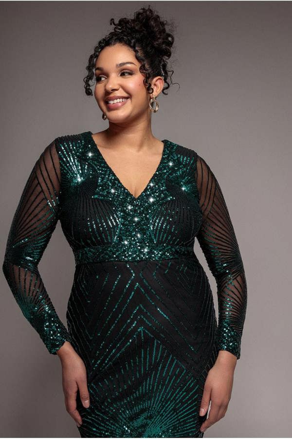 Scalloped Hem Starburst Midi Dress - Emerald DR2617P