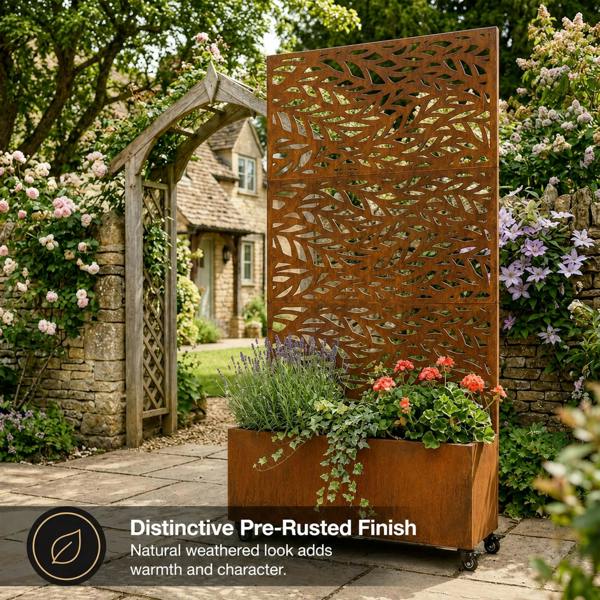 Nicoman Metal Indoor/Outdoor Privacy Screen with Plant Pot - Leaf