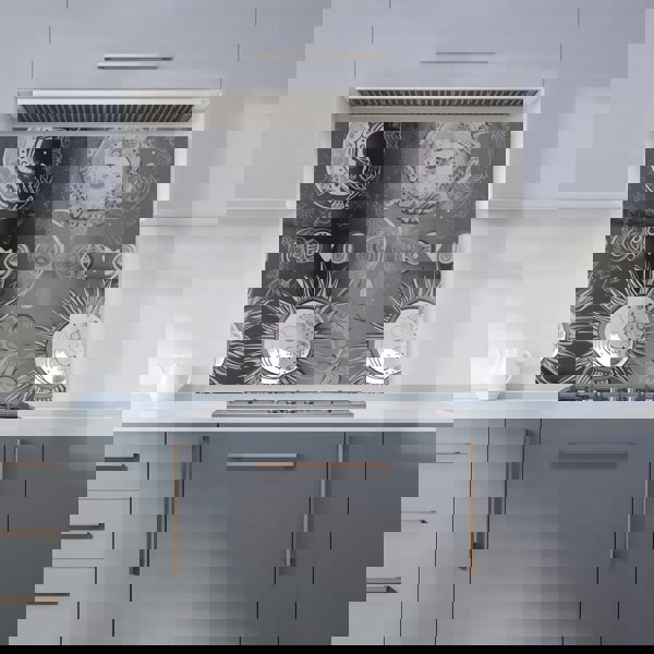Warren Reed - Designer Black Grey Abstract Sun and Moon Kitchen Splashback