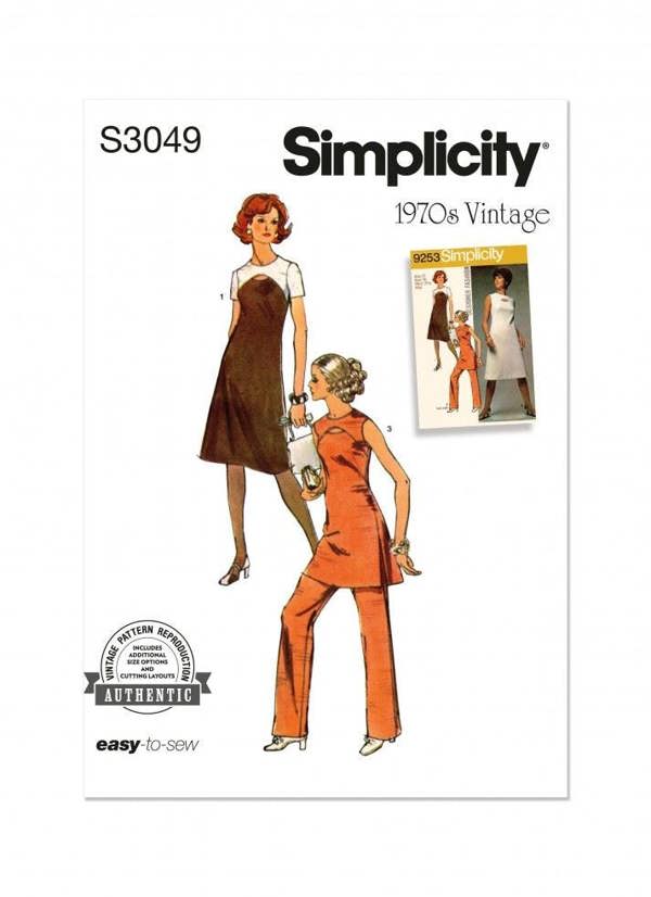 Simplicity Sewing Pattern 3049, Dresses, Tunics, Trousers, Vintage Style for Women, K5 (8-10-12-14-16) - Easy