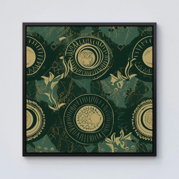 Warren Reed Abstract Green Gold Moon Pattern Framed Canvas