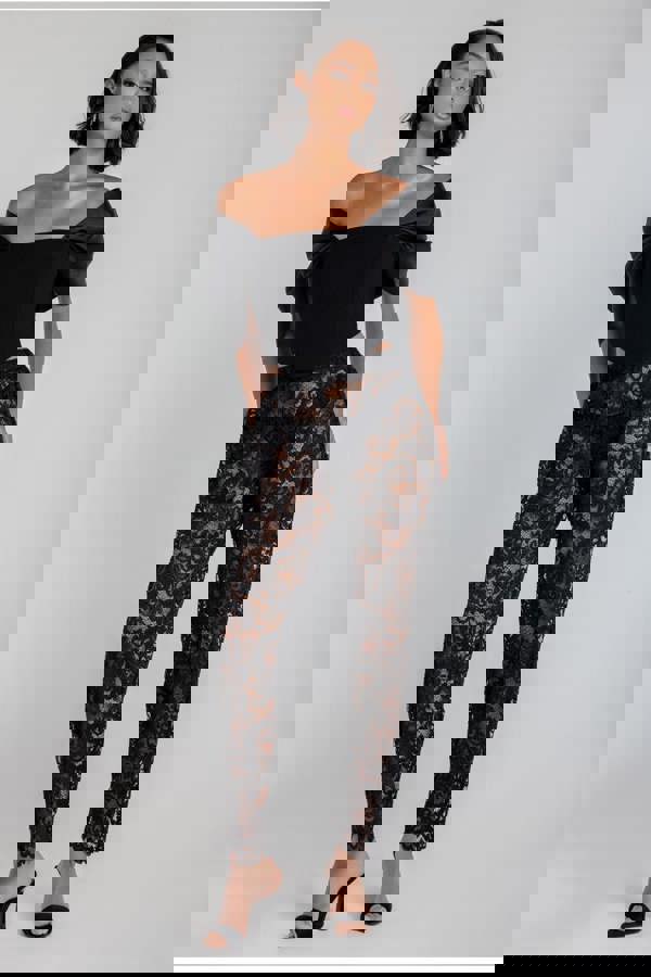 Barrell Leg Scalloped Hem Trouser - Black TR388