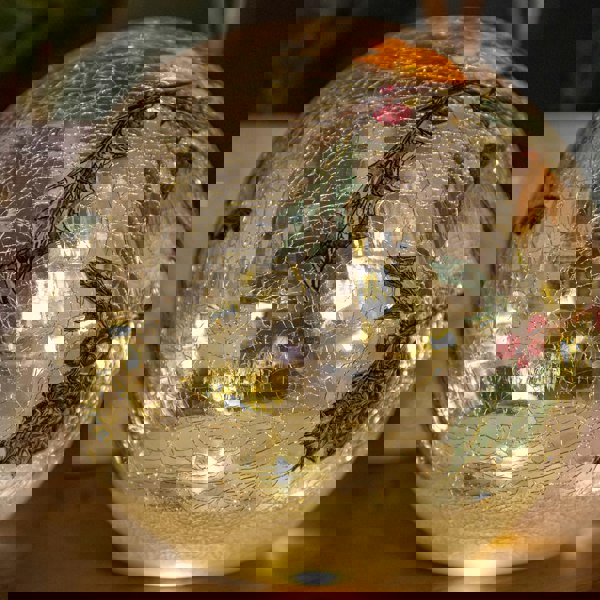 Samuel Alexander 15cm Battery Operated Light up Robin Crackle Glass Ball with 12 Warm White LEDs