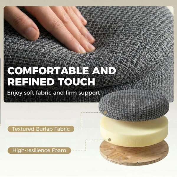 Storage Sitting Bench with Lid, Round Storage Ottoman with Rubberwood Legs, Dark Grey