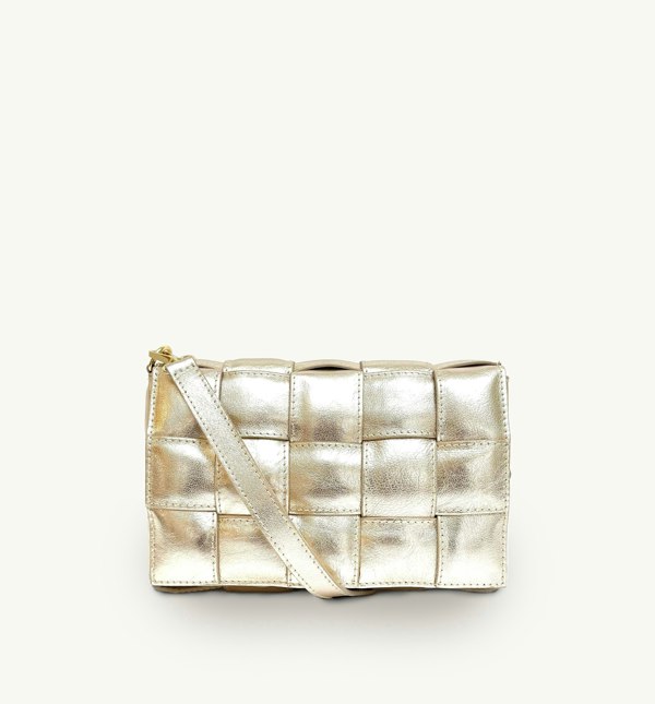 Apatchy London Padded Woven Leather Crossbody Bag - Gold