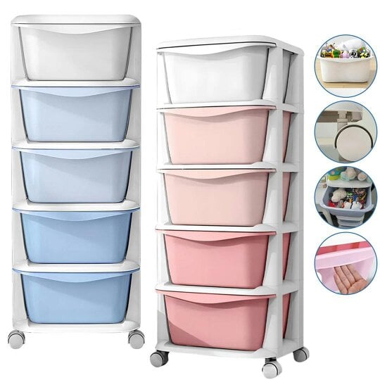 Havendro 5TIER PLASTIC STORAGE DRAWERS TOWER W/ WHEELS TROLLEY UNIT HOME OFFICE
