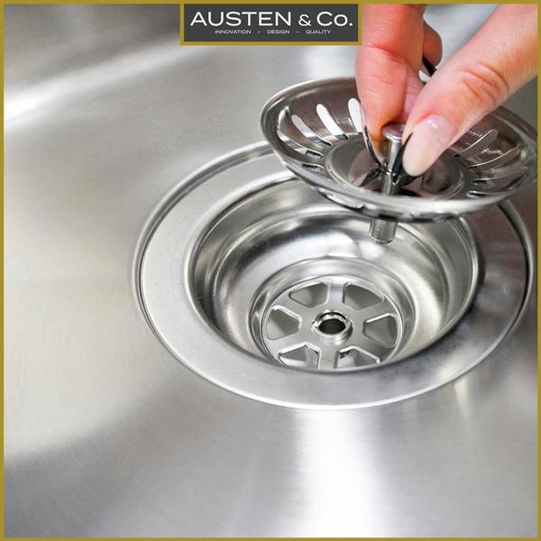 Austen & Co. Como Stainless Steel Extra Large Inset & Undermount 1.5 Bowl Kitchen Sink - Right Hand Main Bowl