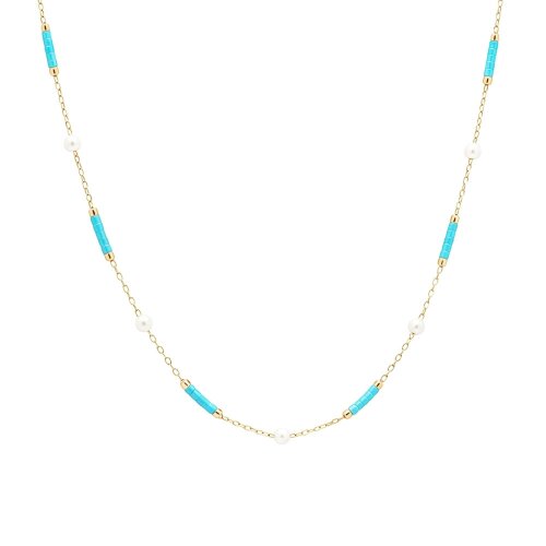 Spero London Turquoise Beaded & Pearl Sterling Silver Necklace - Gold