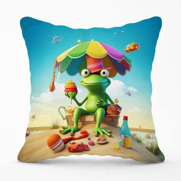 Warren Reed Frog On A Beach Holiday Cushions