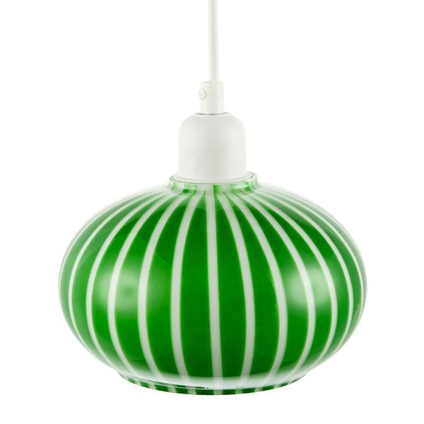 Bright Emerald Green and White Striped Glass Pendant Lighting Shade Image 5