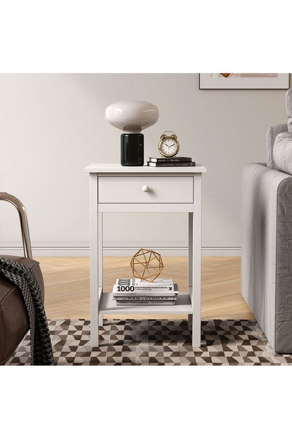 Living and Home White Storage Side Table With Single Drawer