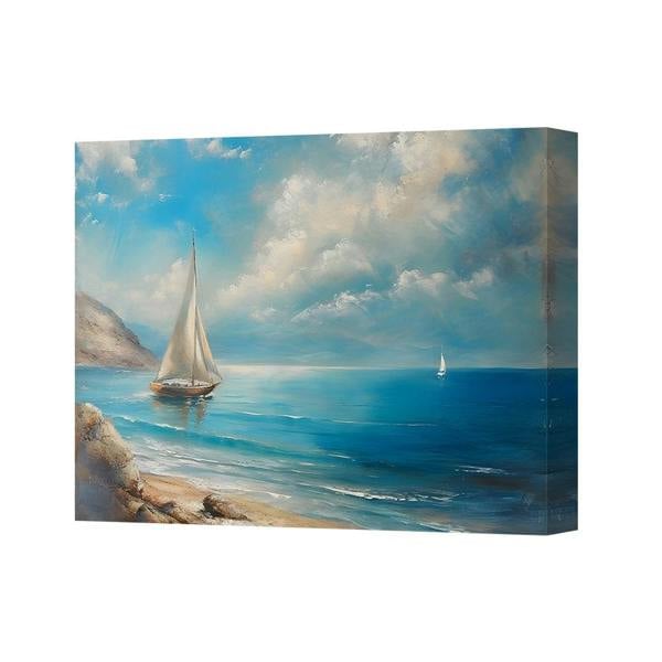 Benjamin Tate Design Coastal Sailboat Canvas Art Print On Deep Wooden Frame
