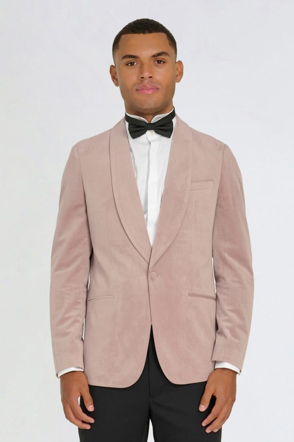 Harry Brown London Leo Velvet Tuxedo Dinner Jacket with Shawl Lapel Detail in Blush