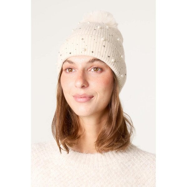 Blue Vanilla Rhinestone Pearl Beanie