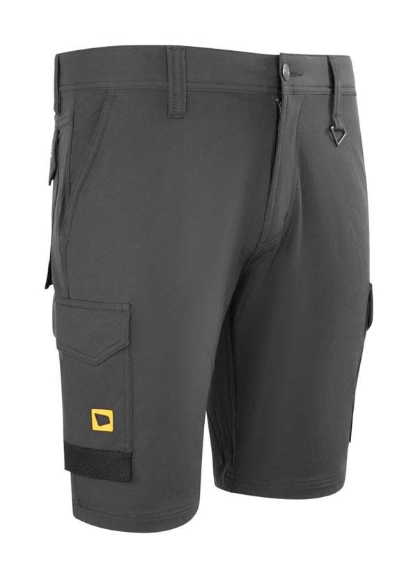 JCB 4-Way Stretch Mens Premium Cargo Work Trade Shorts, black with multiple cargo pockets and durable fabric for construction and work environments.