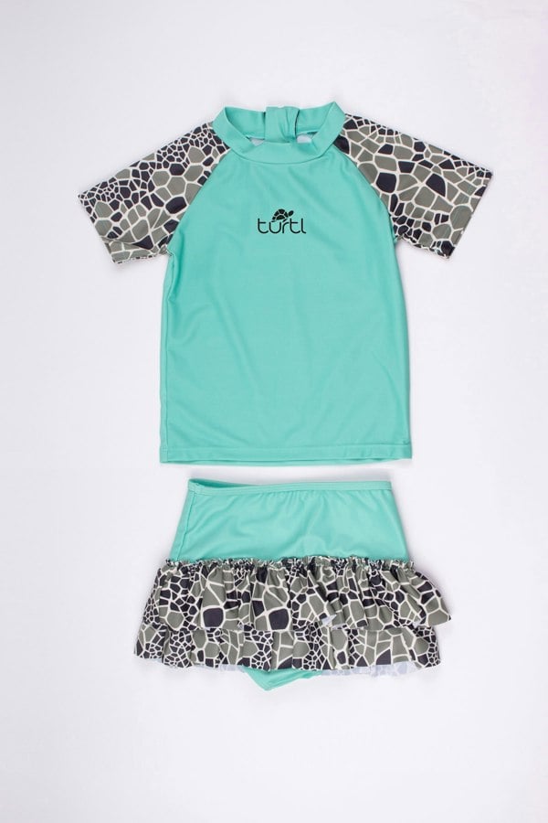 Turtl Kids' Recycled Ruffle Swimsuit Set in Aqua