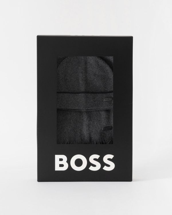 BOSS Orange Mens Henzo Hat &amp; Scarf Gift Set in Medium Grey 