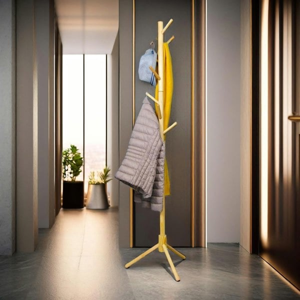 Rafaelo Mobilia Wooden Adjustable Coat Stand With 8 Hooks Brown