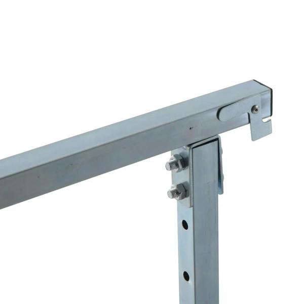 Steel trestle frame with adjustable pin holes and light gray locking bracket