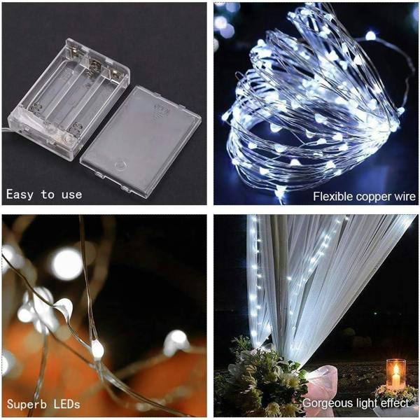 10m 100 LED Fairy String Lights, Battery Operated Cool White Copper Wire Decoration, 2pk image 5