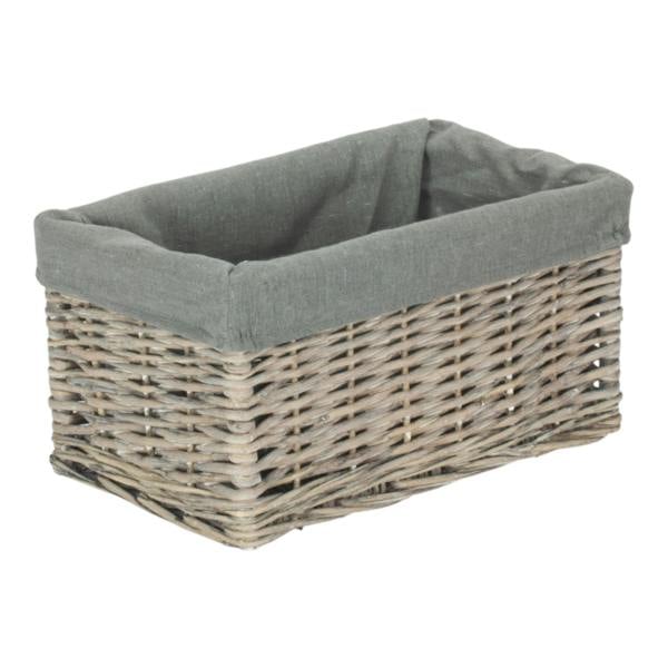 Small Grey Wash Grey Cotton Lined Willow Storage Baskets