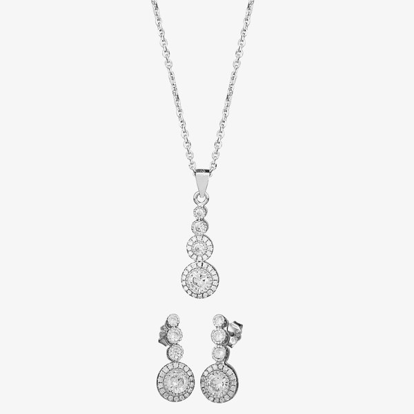 T. H. Baker Silver Cubic Zirconia Graduated Pendant and Dropper Earrings Set SET5449