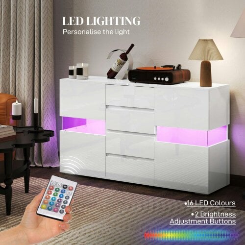 Wyld Haus Latoli High Gloss White Sideboard With Integrated LED Lighting 4 Drawer 4 Doors