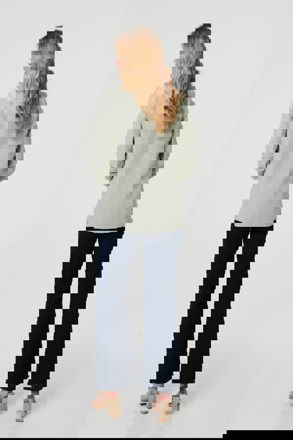 Green | Checked 3/4 Sleeve Button Front Blazer
