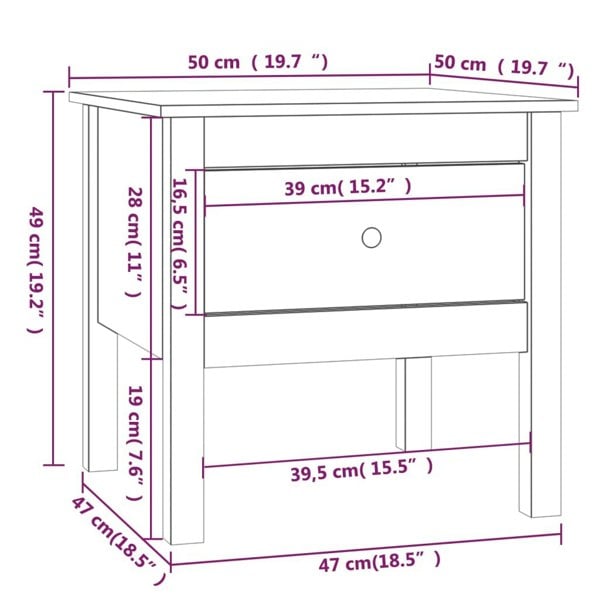 Berkfield Side Table 50x50x49 cm Solid Wood Pine