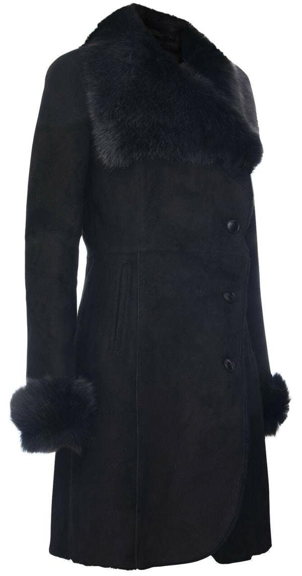 Infinity Leather Womens Suede Merino Shearling Coat with Toscana Collar-Hanoi