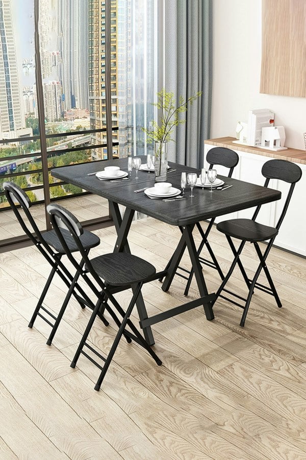 Living and Home 5pcs Folding Table and 4 Chairs Set Indoor Outdoor Bistro Kitchen Dining Set Furniture