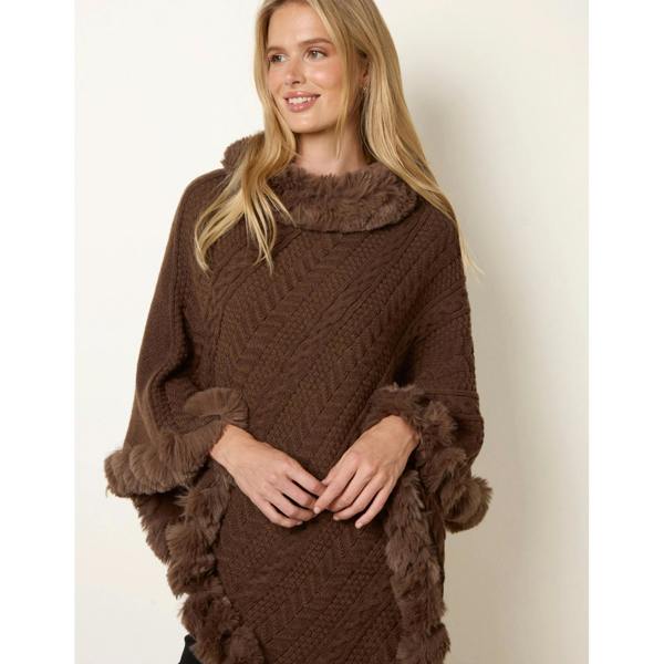 Blue Vanilla Faux Fur Trim Poncho