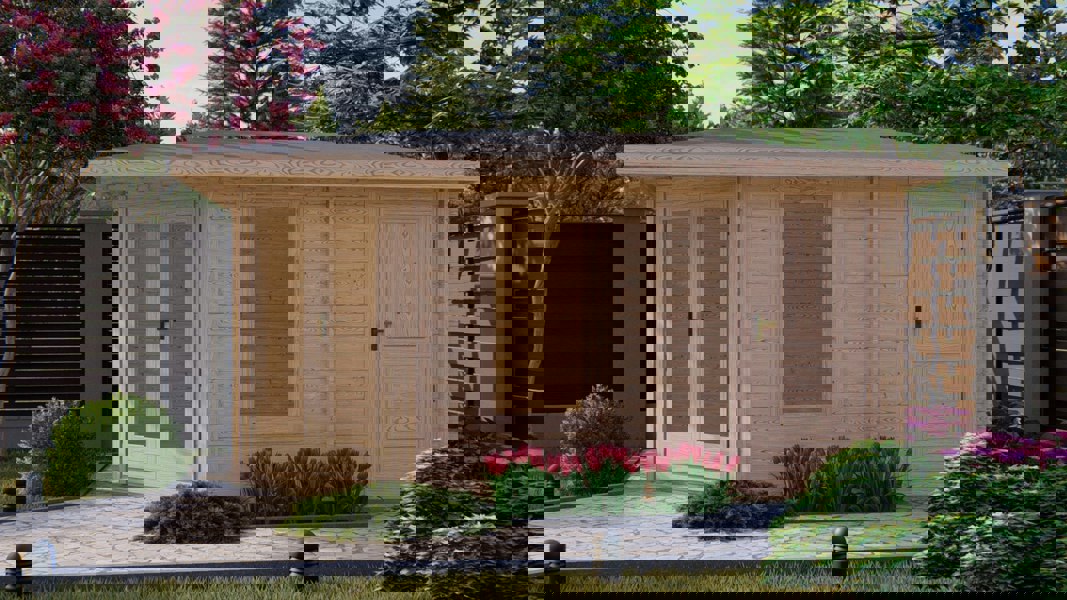 Shire Rita 10x14 Log Cabin Corner Office and shed mulitroom 44mm cladding - Best Shed