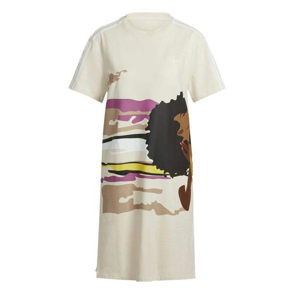 Adidas Womens/Ladies Graphic Print Crew Neck T-Shirt Dress - Beige - 