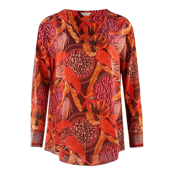 Inoa Congo Rainforest 1202115 Long Sleeve Red Silk Fish Top