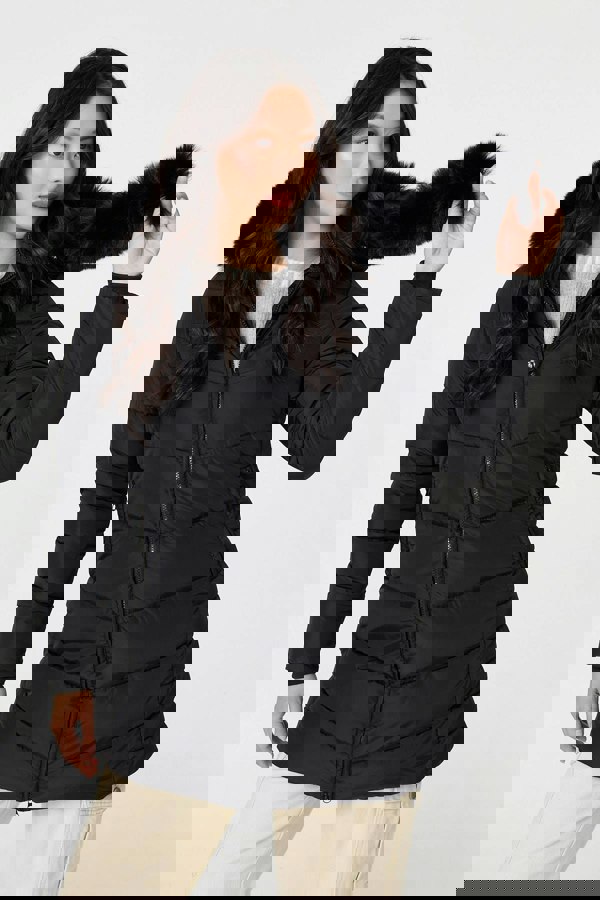 Black | Faux Fur Hooded Longline Puffer Jacket
