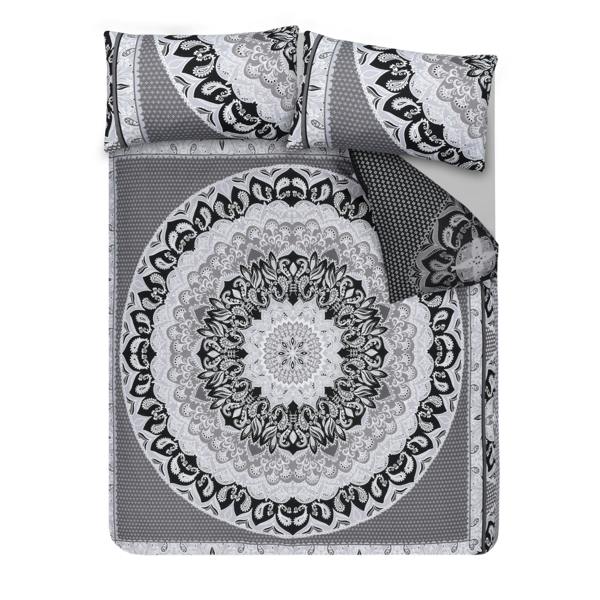 Smart Living Reversible Polycotton Paisley Mandala Duvet Cover and Pillowcase Set - Black