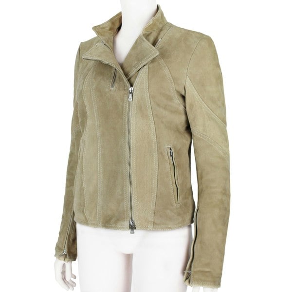 Versace Jeans Couture suede biker jacket in a biscuit tone