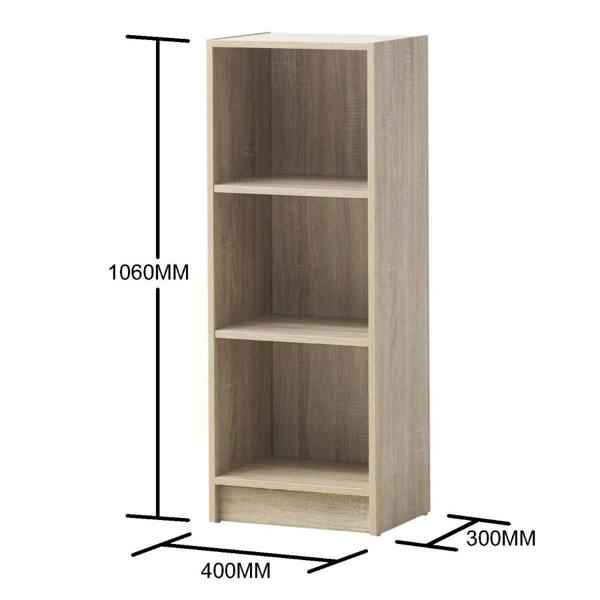 Timber Art Design 3 Tier Medium Narrow Bookcase Shelving Unit Living Room Office Bedroom