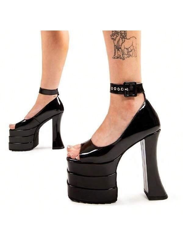 Lamoda Platform Sandals Keep It Real Open Toe High Heel Strap Buckle Black